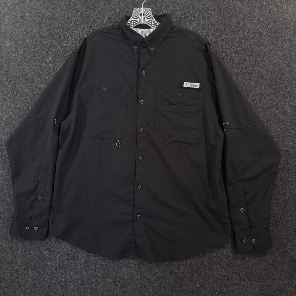 Columbia PFG Crystal Springs Shirt Men's Medium Black Omni-Shade Fishing Vented